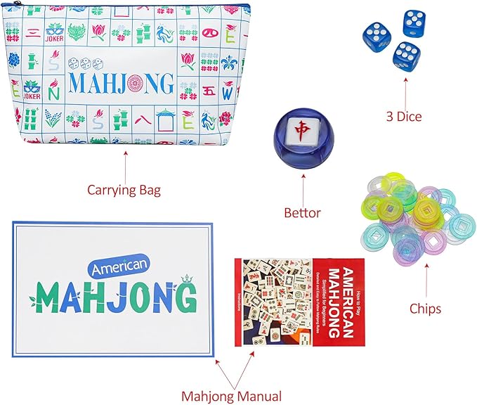 American Mahjong Tile Set with160 Acrylic 4 Layer Engraved Mahjong Tiles, Mahjong Tiles Bag and Accessories
