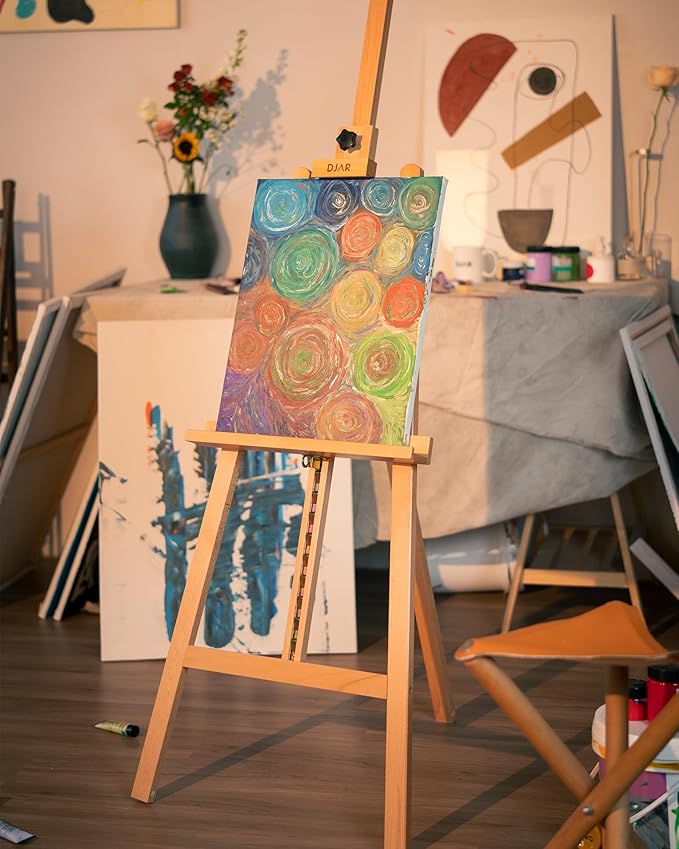 DJAR A Frame Wooden Art Easel for Painting, 57’’-76’’ Adjustable Height, Hold Canvas up to 43’’, Floor Easel Stand for Adults, Beginner