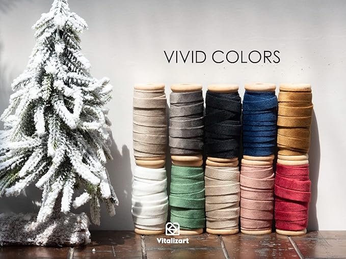 Vitalizart Dusty Blue Velvet Ribbon Set 3/8" x 15 Yd Wooden Spool Fabric Trim 3 Rolls * 5 Yd for Christmas Wreath Decoration Handmade Craft Ornaments Gift Wrapping & Bow Making