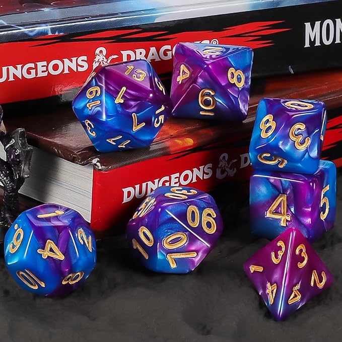QMay DND Dice - 42pcs Polyhedral Dice, 6 Set Complete Double-Colors D&D Dice Sets with 6 Blue Drawstring Bags for Dungeons and Dragons RPG MTG Table Games