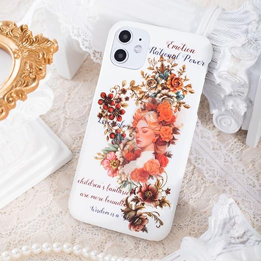 6PCS Baroque Flower PET Tape Set, Vintage Floral Pre-Cut Tapes for Journaling, Scrapbooking, and Junk Journal Ephemera, with Decorative Clip