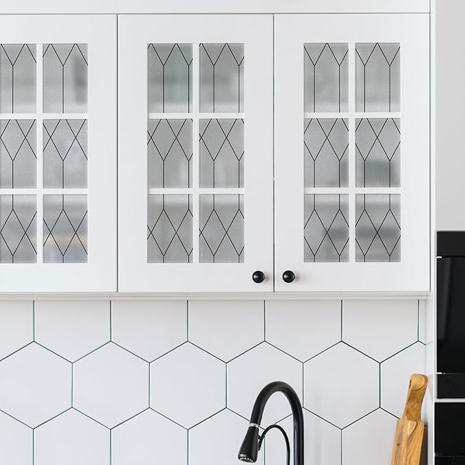 rabbitgoo Window Privacy Film for Glass Windows, Frosted Glass Cling with Decorative Moroccan Lattice, Removable Heat Control Sun Blocking Door Covering Sticker for Home Bathroom, 23.6 x 157.4 inches