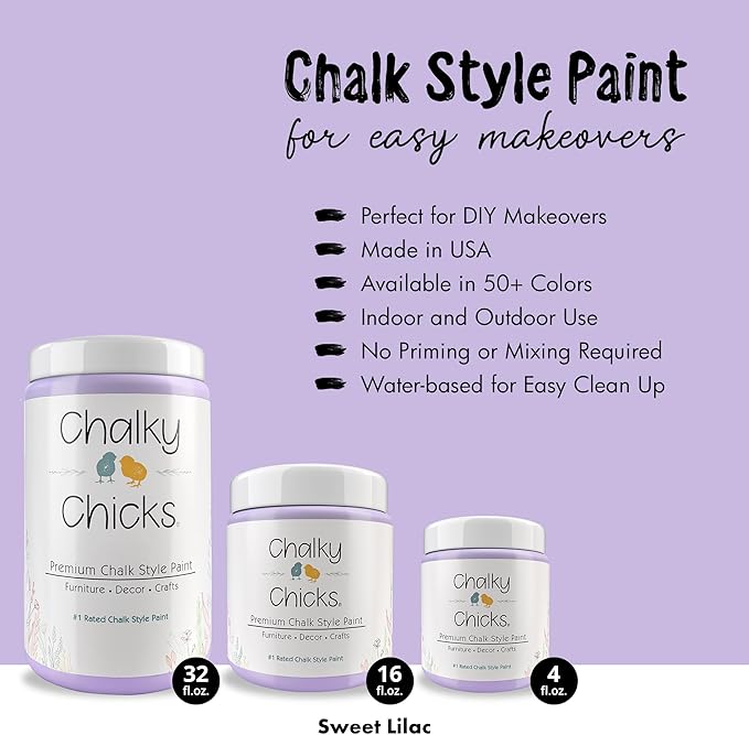 Chalky Chicks All-in-One Chalk Paint for Furniture or Cabinet -16Fl Oz-Matte Finish Sweet Lilac (Light Purple) for Metal, Wood Furniture Paint - No Sanding All-in-One for Home Decor & Crafts, USA Made