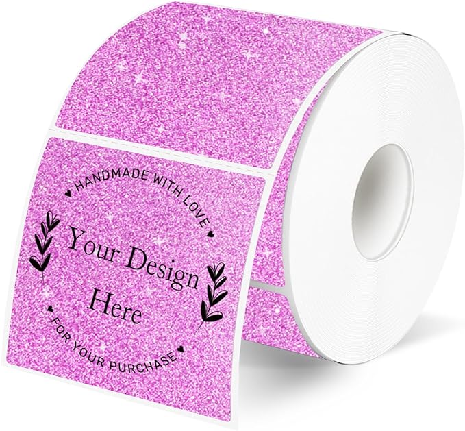 Square Thermal Labels Stickers 2" x 2", Holographic Thermal Stickers Labels, Waterproof Glitter Direct Thermal Printer Label for Small Business- Holographic Pink
