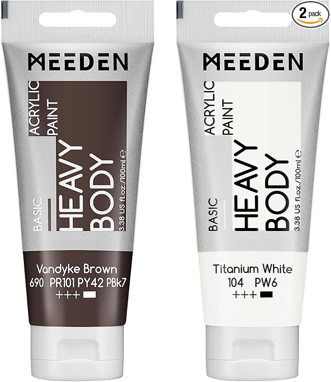 MEEDEN Acrylic Paint Vandyke Brown: 100ml/3.38oz Heavy Body Acrylic Paint Tube Bundled with Additional Titanium White Color for Art Craft Painting