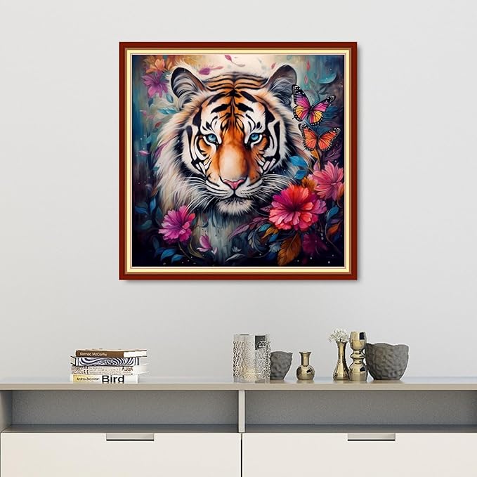 Dooxvey Cross Stitch Kits for Adult Beginners - Full Range of Stamped Kits, Needlepoint & Embroidery Kits - 11CT Cross Stitch Patterns - Tiger Flower, 18x18 inch