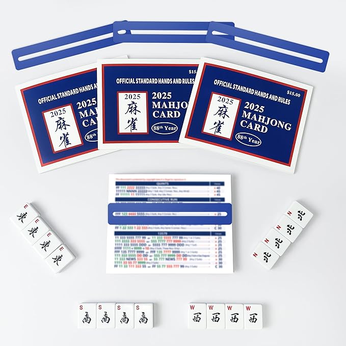 2025 Mahjong Card Official with Mahjong Line Reader, Mahjong Cards Official Rules Version Large Print Style, 4-Pcs(Blue)