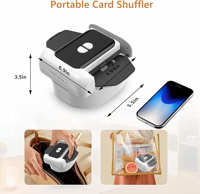 Automatic Card Shuffler，Rechargeable One-Click Card Shuffler for 1-2 Decks, Low Noise & Efficient Shuffling Machine, Portable Electric Card Shuffler for Poker, UNO, Blackjack, Skip-Bo, Phase 10