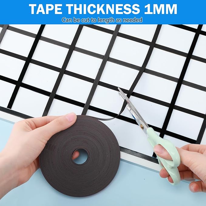 Magnetic Tape Roll Thin Strips, 1/4 Inch x 33 Feet Magnetic Board Dividers Whiteboard Graphic Decorative Tape Marking Line for Classroom Office Art Accessories(Black)