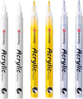 White, Silver & Gold Paint Marker Pens 6 Pack 0.7mm Extra Fine Tip, Permanent Acrylic Ink for Rock, Wood, Metal, Glass, Ceramic, Plastic, Canvas, Pens for DIY Crafts, Art & Fine Detailing