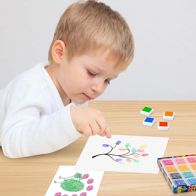 Ink Pad, 24 Colors Finger Washable Craft Ink Pad for Kids Stamp, 1.18X1.18''