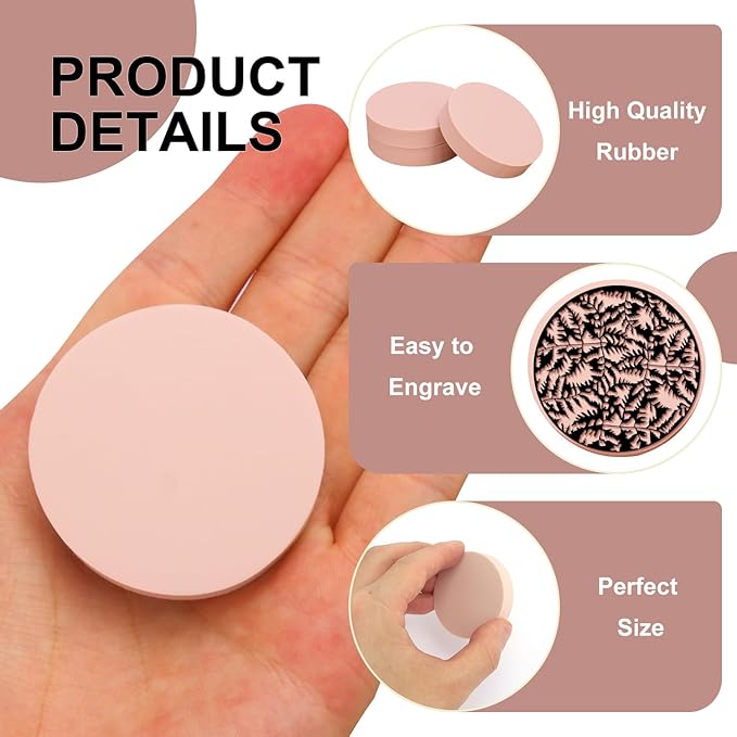 60 Pcs 2" Round Rubber Carving Blocks, Linoleum Blocks, Stamp Carving Blocks for Printmaking, Crafts and More,(Pink) by KUKLIPJIM