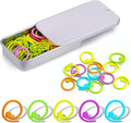 Jmuiiu Metal Stitch Markers, 50Pcs Spiral Metal Colorful Crochet Stitch Markers, Crochet Marker Ring for Knitting Crocheting Clothing Tag DIY Craft Project with Storage Box
