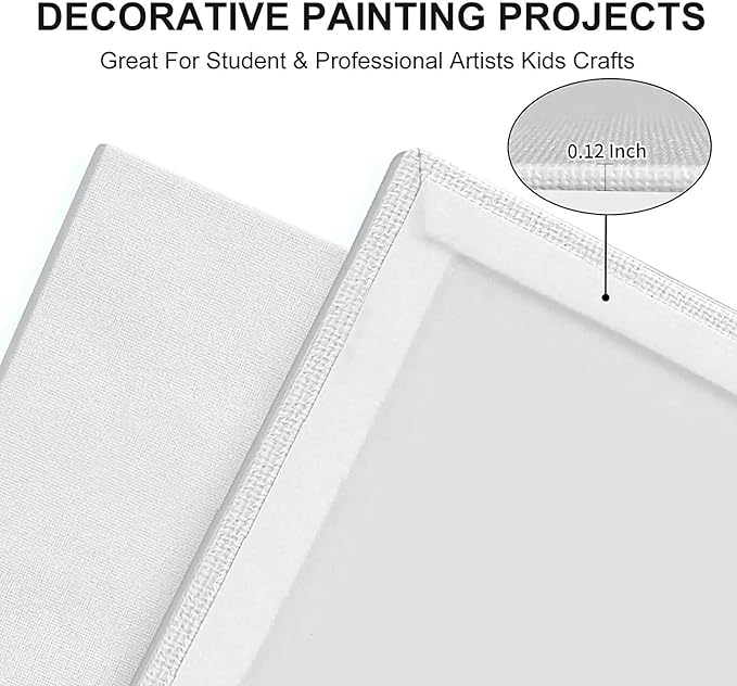 Artkey Canvases for Painting 8x10 Inch 12-Pack, 10 oz Primed 100% Cotton White Blank Canvas Boards for Painting, Art Supplies Paint Canvas Panels for Acrylic Oil Watercolor Tempera Paints