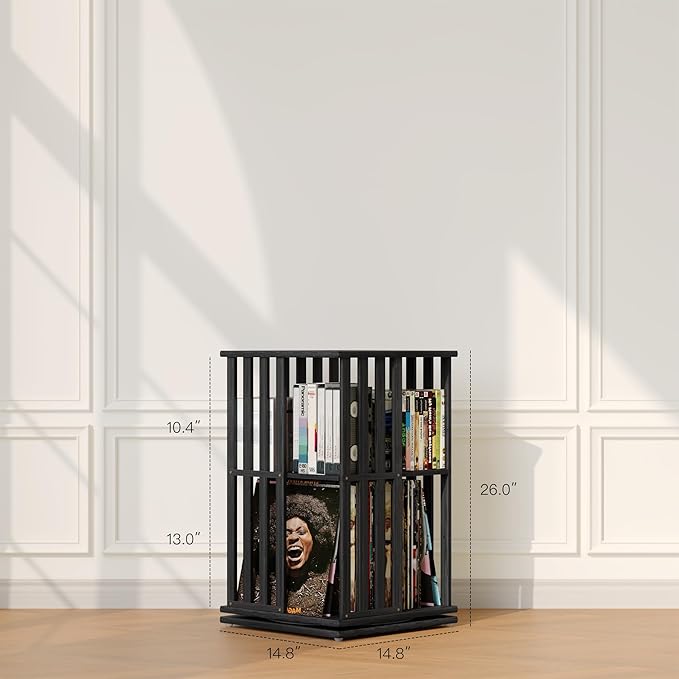 XIMN 360° Rotating Bamboo CD/DVD Shelf - 6-Tier Space-Saving Media Storage Cabinet for Movies, Organizer with Super Compact Design (Black, 2 Tier)