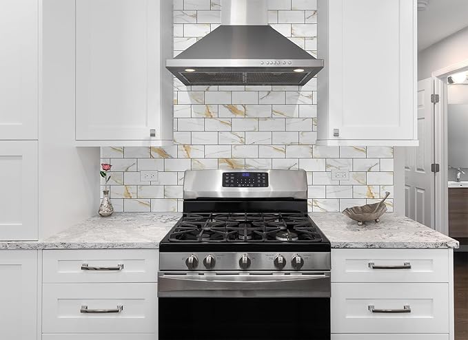 100 Pieces Peel and Stick Backsplash for Kitchen, 3" x 6" PVC Subway Tile Upgraded Calacatta Gold with Dark Gray Grout Backsplash Stick on Tile Elevate Kitchen, Bathroom, Fireplace,RV