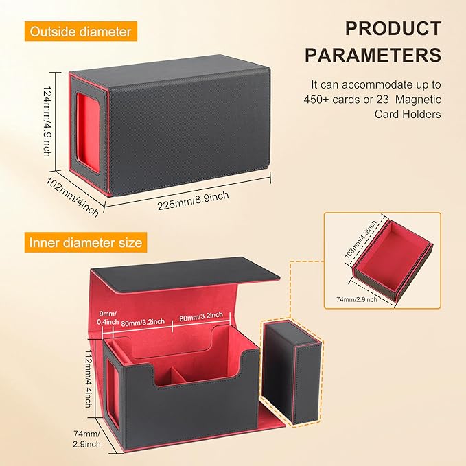 Card Storage Box for Trading Cards，450+ Card Deck Case,Leather Magnetic Closure Commander Storage Box,Protectors Fit for YuGiOh, MTG and Sport Cards (Black, blue, 450+)