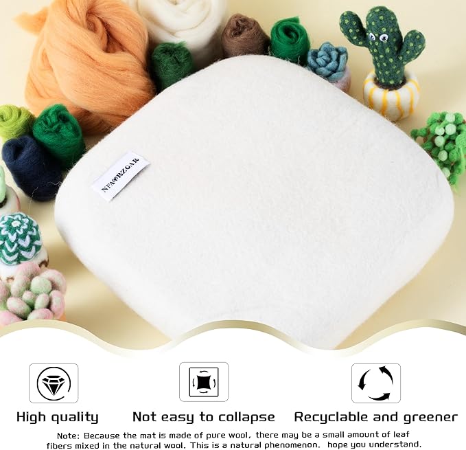 NFAMRZCAR Needle Felting Mat,10x10x1.5 Inch Thick and Firm Needle Felting Pad Natural Wool Mat with 20 Needle 1 Clean Cloth,Clear Instruction