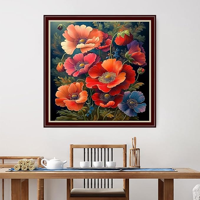 Dimensean Stamped Cross Stitch Kits Full Range of Embroidery Patterns Starter Kits for Beginners Adult or Kids DIY Cross Stitches Needlepoint Kits 11CT- Colorful Flowers 18x18 inch