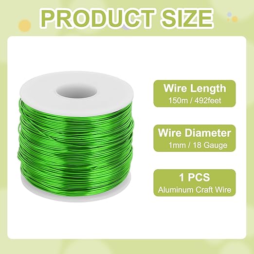 MECCANIXITY 18 Gauge Anodized Aluminum Craft Wire Bendable Bonsai Training Wire 492 Feet 1mm for Sculpting Crafts Wreath Floral Beading Jewelry Making, Green