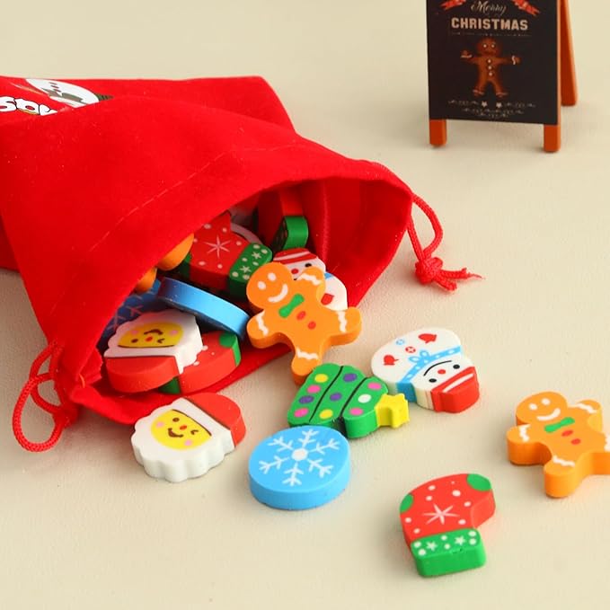 42 pcs Christmas Erasers for Kids Bulk Large Cute Snowflake Christmas Tree Pencils Erasers Novelty Desk Pets for Xmas Classroom Rewards Winter Kids Prizes Party Favors Goodie Bag Stuffers