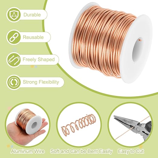 MECCANIXITY 12 Gauge Anodized Aluminum Craft Wire Bendable Bonsai Training Wire 98 Feet 2mm for Sculpting Crafts Wreath Floral Beading Jewelry Making, Copper Tone