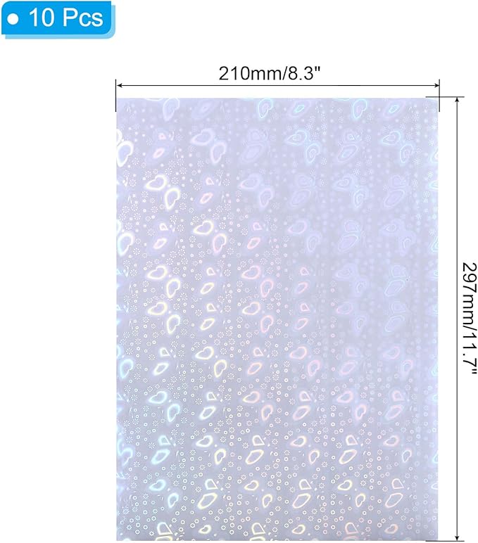 PATIKIL 11.7x8.3" Holographic Sticker Paper, 10Sheets A4 Polypropylene Self-adhesive Transparent Waterproof Laminate Overlay Film for Photo Cards Scrapbook Decorations, Butterfly