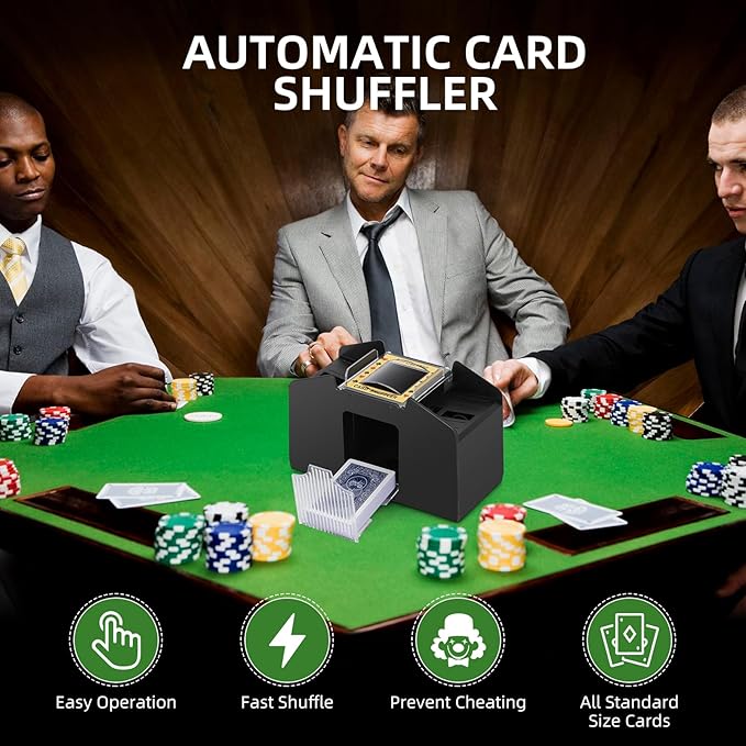 Automatic Card Shuffler 1/2/4/6 Decks,Battery Operated Electric Playing Card Shuffler for UNO,Casino Card Game,Poker,Phase 10,Blackjack,Texas Hold'em,Home Card Games