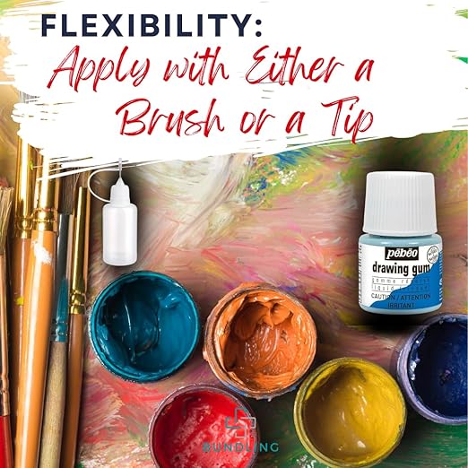 Pebeo Drawing Gum Masking Fluid 45ml – Quick-Dry, Easy-Peel for Watercolor & Painting – Includes Bundling Bliss Applicator Tip & Brushes (3-Piece Set)