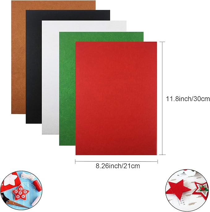 Weabetfu 16 Pieces Christmas Felt Fabric Sheets,5 Colors Craft Felt Sheets for DIY Christmas Decoration,DIY Patchwork Sewing Crafts