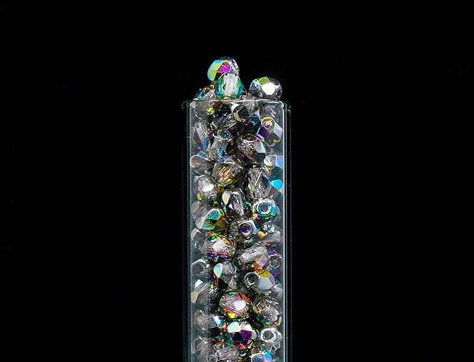 100 pcs of Faceted Fire Polished Pressed Czech Glass Beads 4mm (0.16in), Crystal Vitrail 00030-28101 BCV