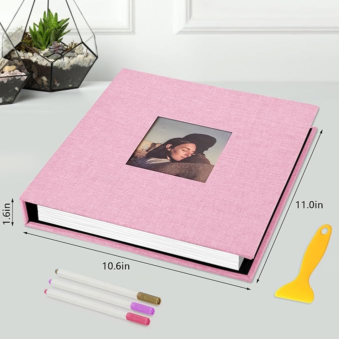 Zesthouse Photo Album Self Adhesive with Picture Display Window, 3-Ring Scrapbook Albums 60 Pages Holds 8x10 5x7 4x6 Photos, DIY Photo Book Ideal Gift for Family Wedding Baby