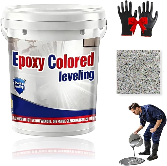 Epoxy Floor Paint, Epoxy Colored Sand Floor Paint, High-Gloss Marble Effect Self-Leveling Coating, Waterproof, Non-Slip, Ultra-Durable for Garage, Basement, Wood Floors (Colorful,44 lb)