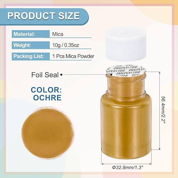 uxcell 10g/0.35oz Cosmetic Grade Mica Powder, 600 Mesh Mica Powder Natural Resin Epoxy Pigment Powders for Casting Resin, Candle Dye, DIY Nail Polish and Lip Gloss, Ochre