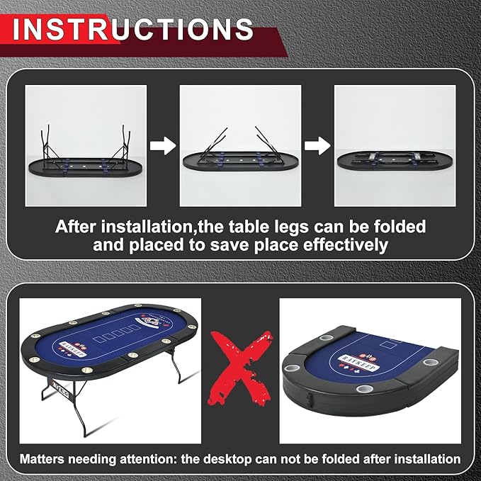 84" Poker Table, 10 Players Foldable Casino Leisure Texas Holdem Table, Portable Folding Game Table with Padded Rails and Cup Holders for Texas Card, Blackjack Board Game（Black）