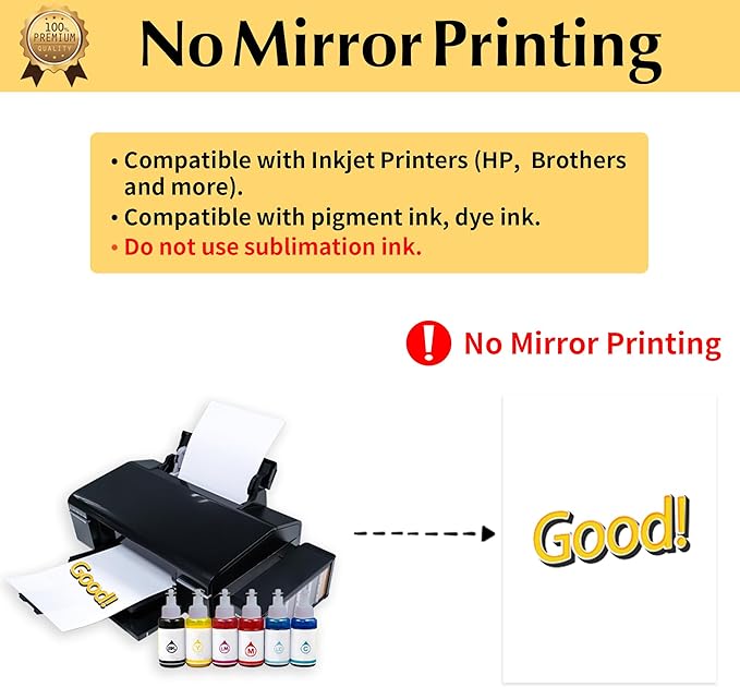 TransOurDream Tru-Iron on Heat Transfer Paper for Dark Fabric (15 Sheets, 8.5x11") T Shirt Transfers Paper for Inkjet Printer Printable Heat Transfer Vinyl for T-Shirts (TOD-7-15)