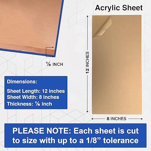 Duco USA-Made Clear Cast Acrylic Sheet 1/8 Inch Thick 8" x 12" - 8 Pack of Transparent Plexiglass Sheet - Lightweight Acrylic Board for Window Replacements, Displays, Signs, and More