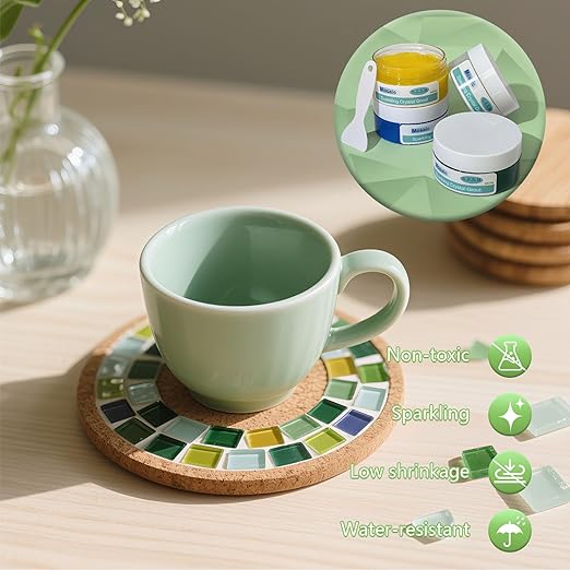 Mosaic Crystal Grout for Tiles Crafts–Handmade Mosaic Crystal Sealant & Translucent Grout for Handmade Decorate Tessellated Coasters ，No Need to add Water，Perfect for DIY Craft Projects（5oz）