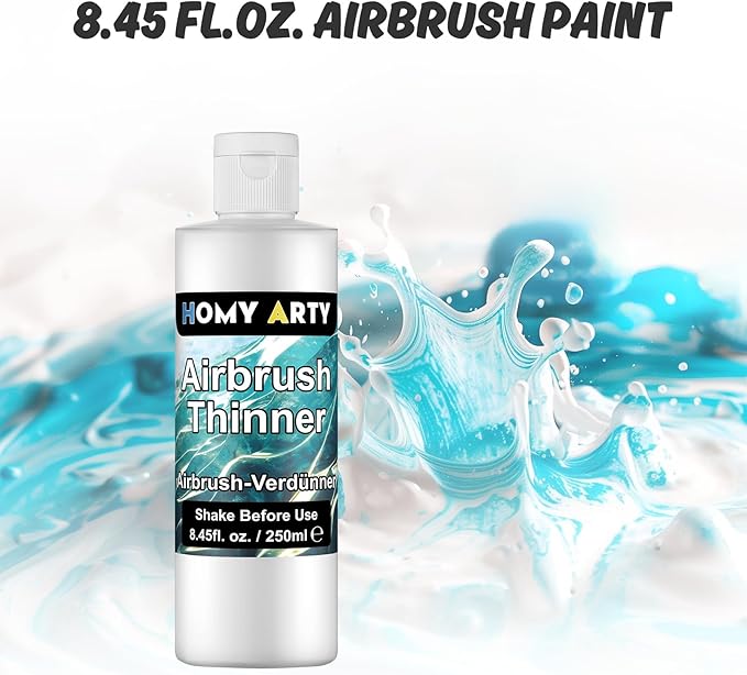HOMY ARTY Airbrush Thinner - 8.45 Fl Oz, Water-Based Acrylic Paint Thinner, to Improve Color Flow for Shoes, Clothes, Metal and Plastic Models