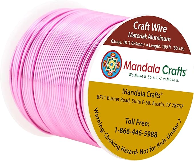 Mandala Crafts 18 Gauge Anodized Aluminum Craft Wire for Jewelry Making - 100 FT Colored Flexible Pink Wire - Bendable for Bonsai Armature Crafting Sculpting