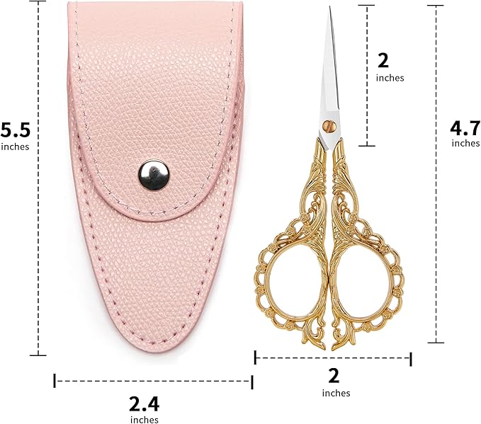 4.7 INCH Mini Stainless Steel Embroidery Scissors, Sharp Pointed Tip, Travel Scissors With Cover, Gold
