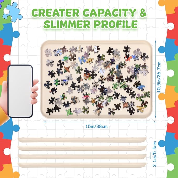 8 Pcs 15'' x 10.5' Extra Large Puzzle Sorting Trays Stackable Puzzle Trays for Sorting Piece Sorter Jigsaw Storage Accessory for 2000/3000/5000/6000 Pieces(Beige)