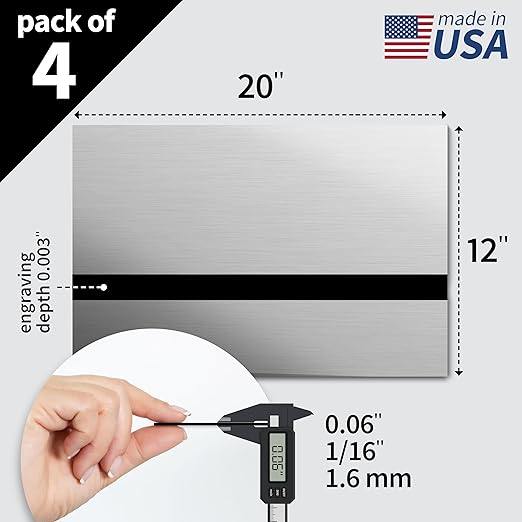Trotec | Metallic Looking Acrylic Sheet | 12"x20"x1/16, 4 Pcs | Brushed Aluminum/Black | Metallic Finish - Scratch Resistant for Laser Engraving & Cutting,Printing,Glowforge,Name Plate | USA Made