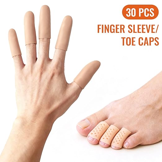 30 Pcs Gel Finger Protectors, Toe Caps Silicone Fingertips Protection, Reusable Waterproof Fingers Tip Covers, Elastic Finger Toe Guards for Daily Protection