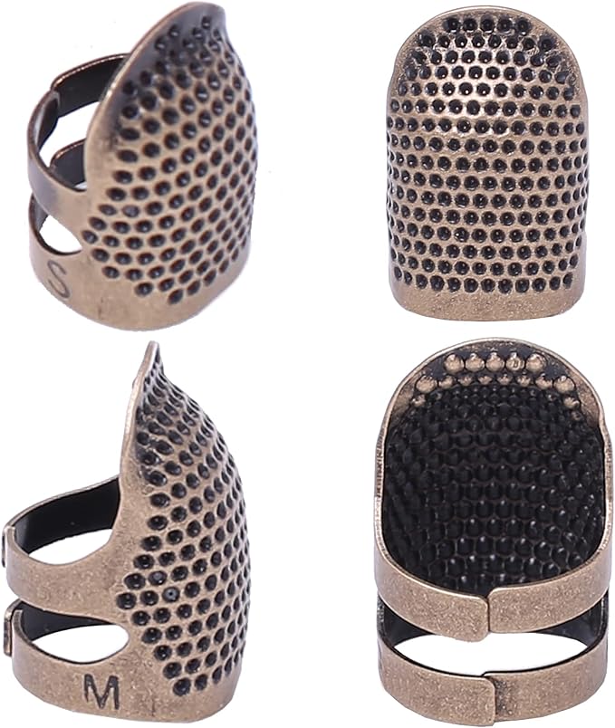 J.CARP 4Pcs Sewing Thimble, Metal Copper Sewing Thimble Finger Protector, Adjustable Finger Shield Ring Fingertip Thimble Sewing Quilting Craft, Accessories DIY Sewing Tools (2 Sizes, S/M)