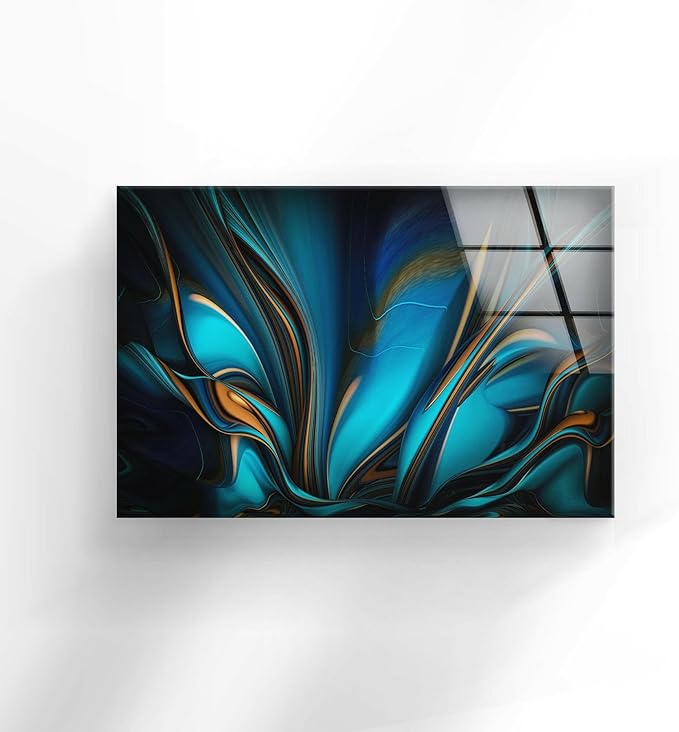 My Photostation.com 48Wx32H'' Orange & Blue Abstract Glass Wall ArtTempered Glass Printing Wall Decor Large Wall Art Wall Hangings