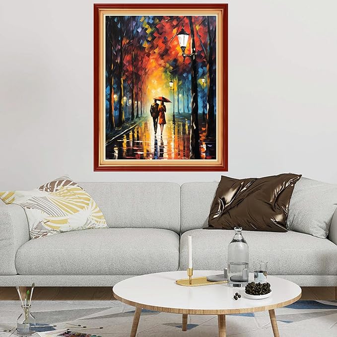Dimxvean Stamped Cross Stitch Kits,Cross Stitch Kits for Adults Beginners,Embroidery Kits Full Range of Cross Stitch Stamped Kits Needlepoint Kits Cross Stitch Patterns-Strolling rainynight 16x20 inch