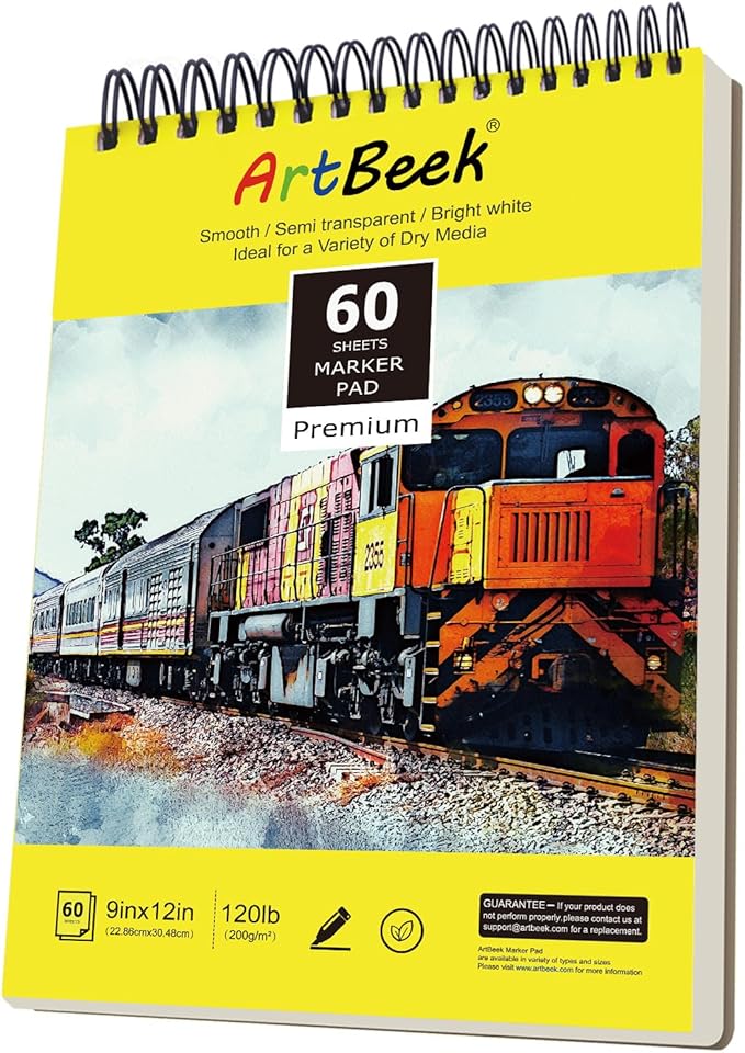 ArtBeek Marker Paper Pad, 9"x12" Alcohol Marker Paper, 60 Sheets (120lb/200gsm) Marker Sketchbook Bleedproof, Art Paper for Drawing and Painting, Sketching, Coloring, Lettering