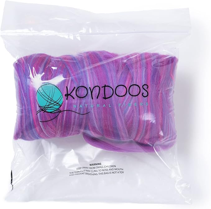 Kondoos Multi Colored Natural Wool roving, 1 lb. Best Wool for Needle Felting, Wet Felting, handcrafts and Spinning. (Candy, 1lb)