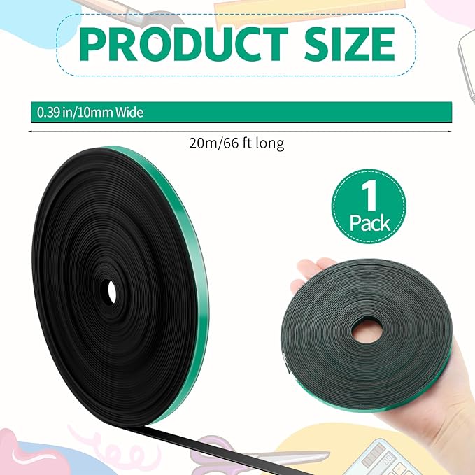 Magnetic Tape Roll Thin Strips, 0.39 Inch x 66 Feet Magnetic Board Dividers Whiteboard Graphic Decorative Tape Marking Line for Classroom Office Art Accessories(Green)